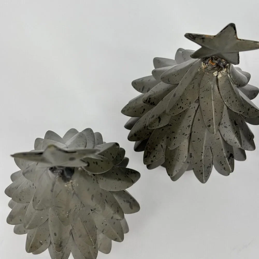 Set of 5 POTTERY BARN Galvanized Village Star Topped Trees Small & Large VTG
